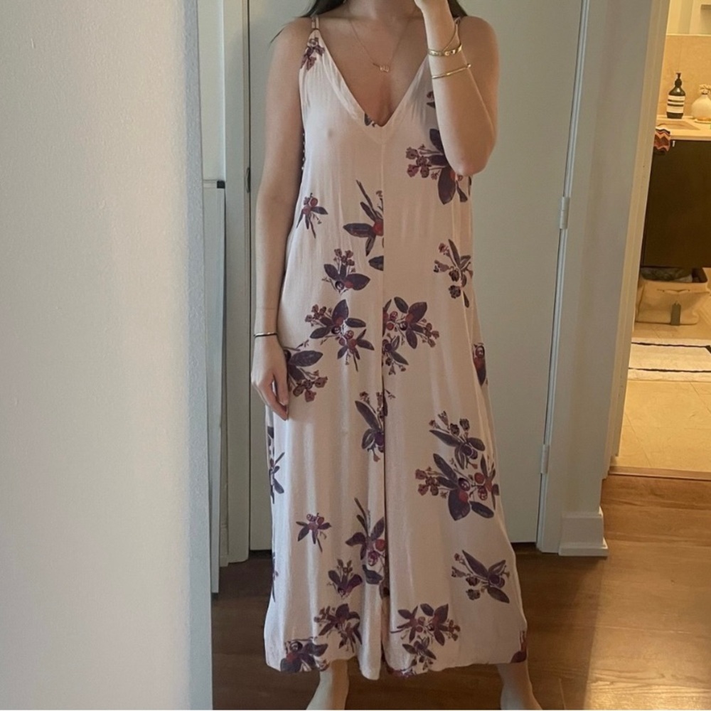 Free People Pink and Purple Floral Jumpsuit with Flowing Silhouette - Picture 3 of 5